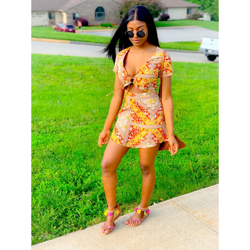 Paper Heart Boho Orange and Brown Mini Dress